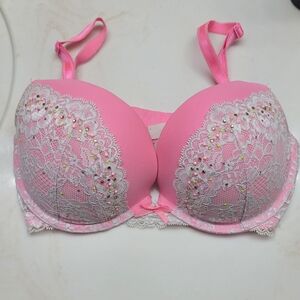 Pink Lace Embellished Bra 34 D